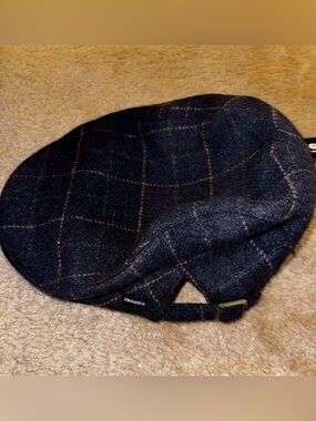 Dark Navy Windowpane Flat Cap - Men's Stylish Wool Hat
